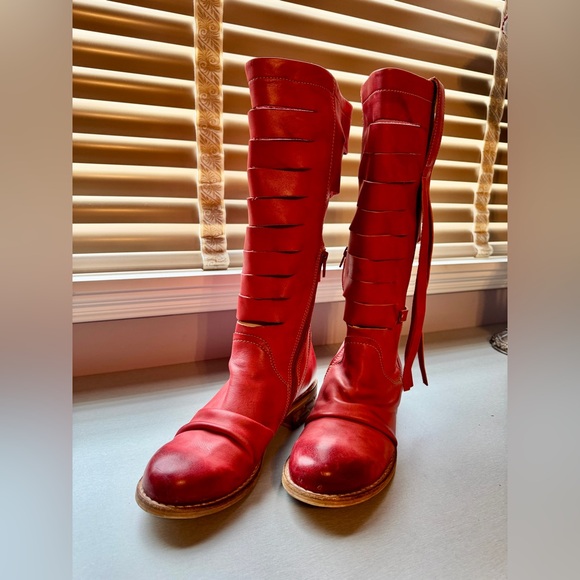 Prophecy Red Leather Tall Boots | Size 40 (US 10) | Made in Portugal - Picture 5 of 10